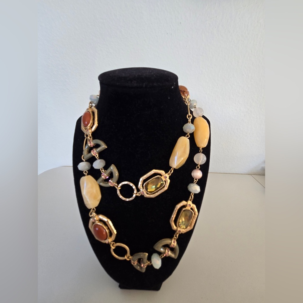 Chico’s Statement Necklace | Mixed Stones & Gold-Tone Links | Boho Chic